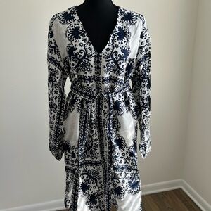 Boden Navy and White Patterned Dress